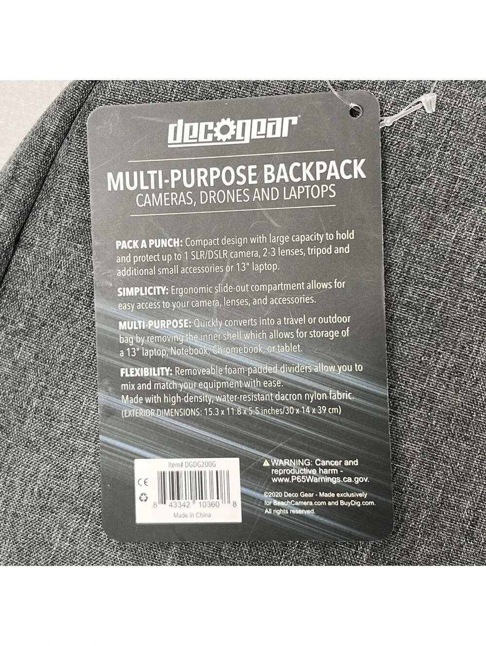 DECO GEAR For Video And Camera And Drones Backpack Gray NEW!